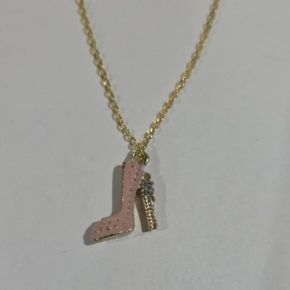 Gold & Pink High Heel Stiletto Pendant Necklace – Fashion Charm Jewelry - Women - Picture 3 of 9